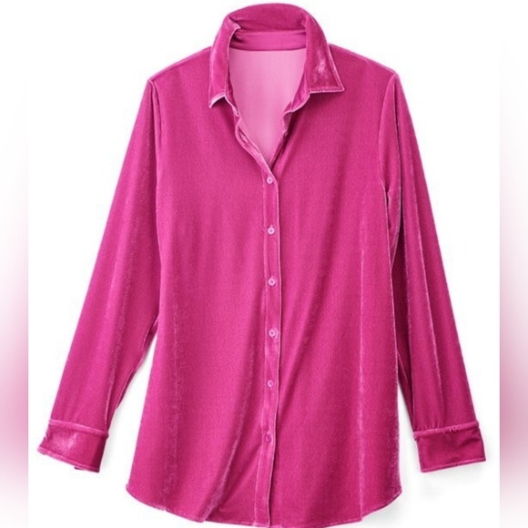 Soft Surroundings Fuchsia Velvet Button-Down Boyfriend Shirt New With Tags! - Picture 4 of 7
